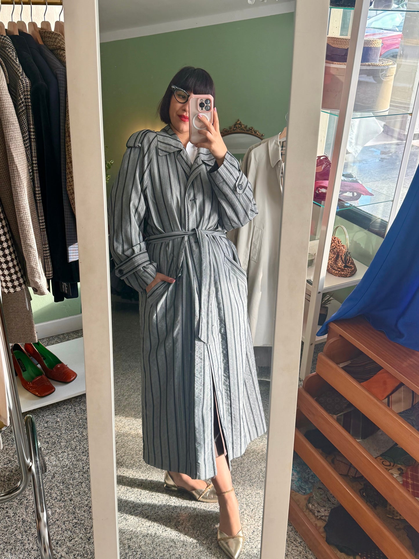Trench anni ‘80 gessato grigio - TG. 44 - 50