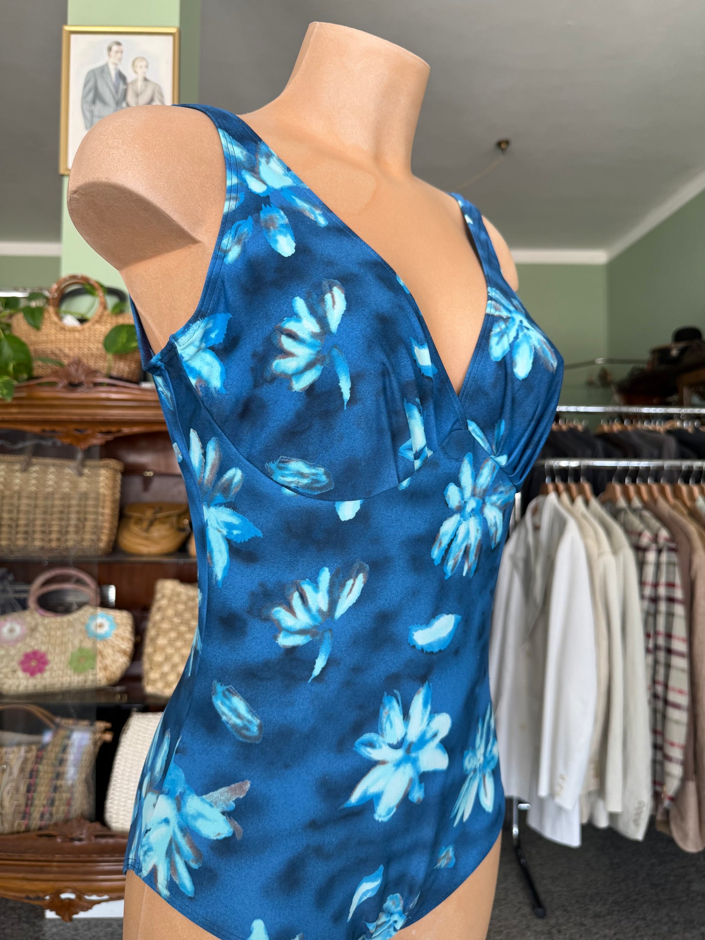 Costume intero blu con fiori azzurri - TG. 44