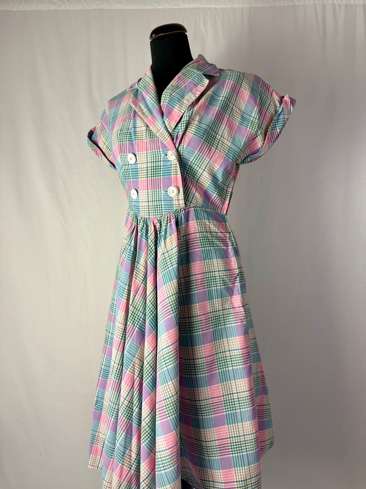 Abito anni ‘50 fantasia scozzese colori pastello – TG. 40