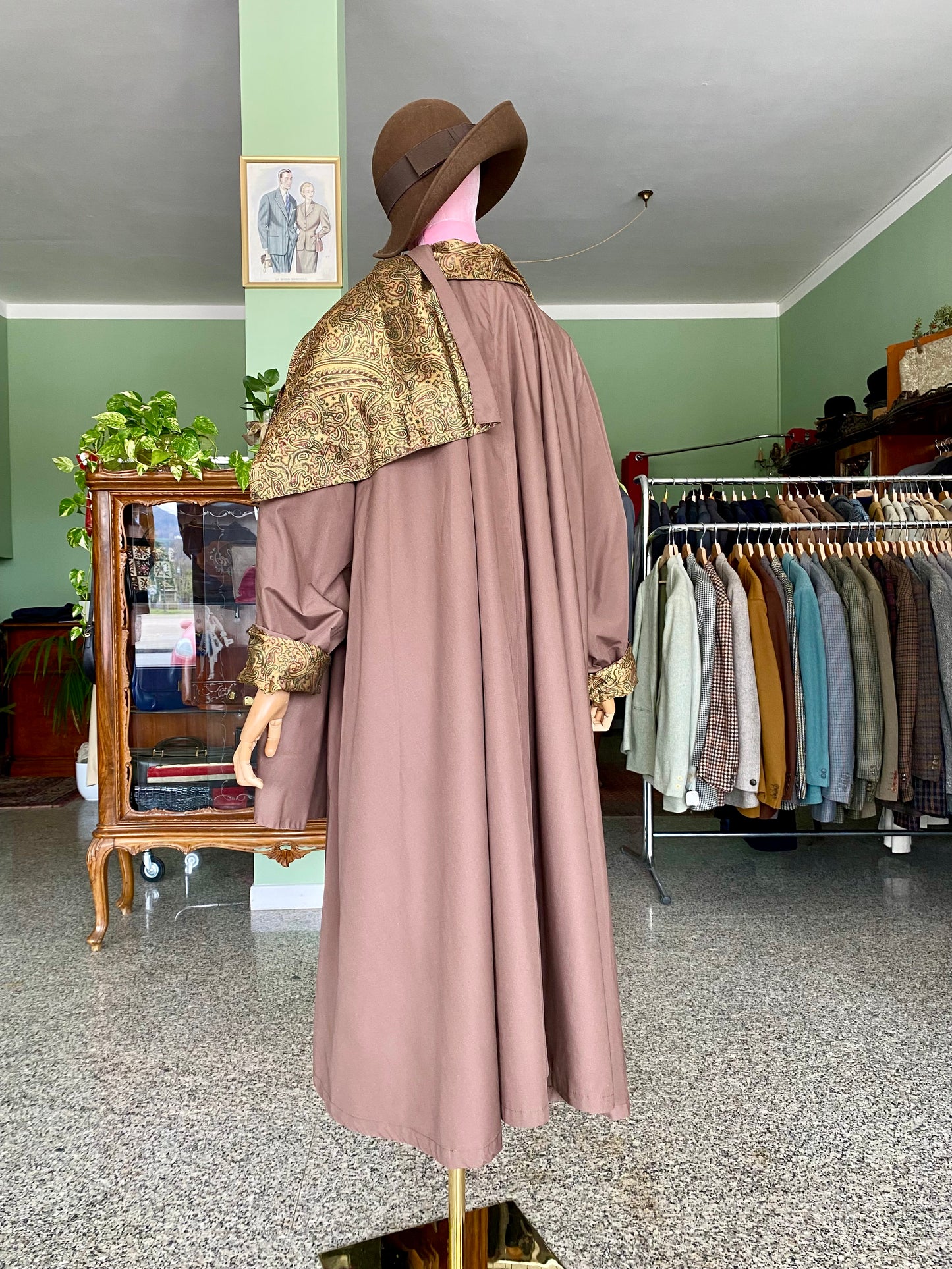 Trench Cioccolato con Sciarpa e fodera oro in Paisley - TG. 48/50/52