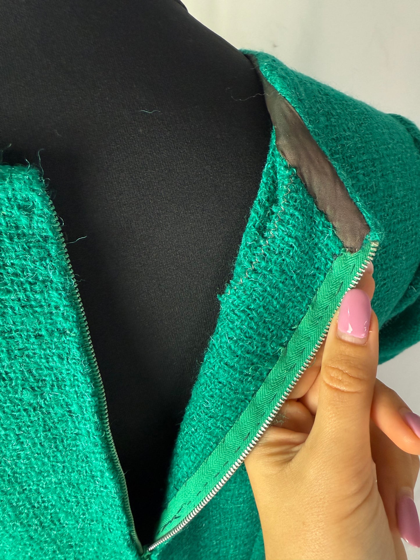 Tailleur giacca + abito in bouclé di lana anni ’60 sartoriale - TG. 40/42