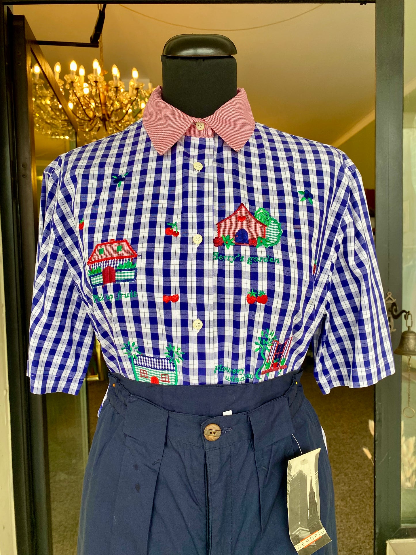 Camicia in cotone a quadretti con ricami - TG. 42 circa