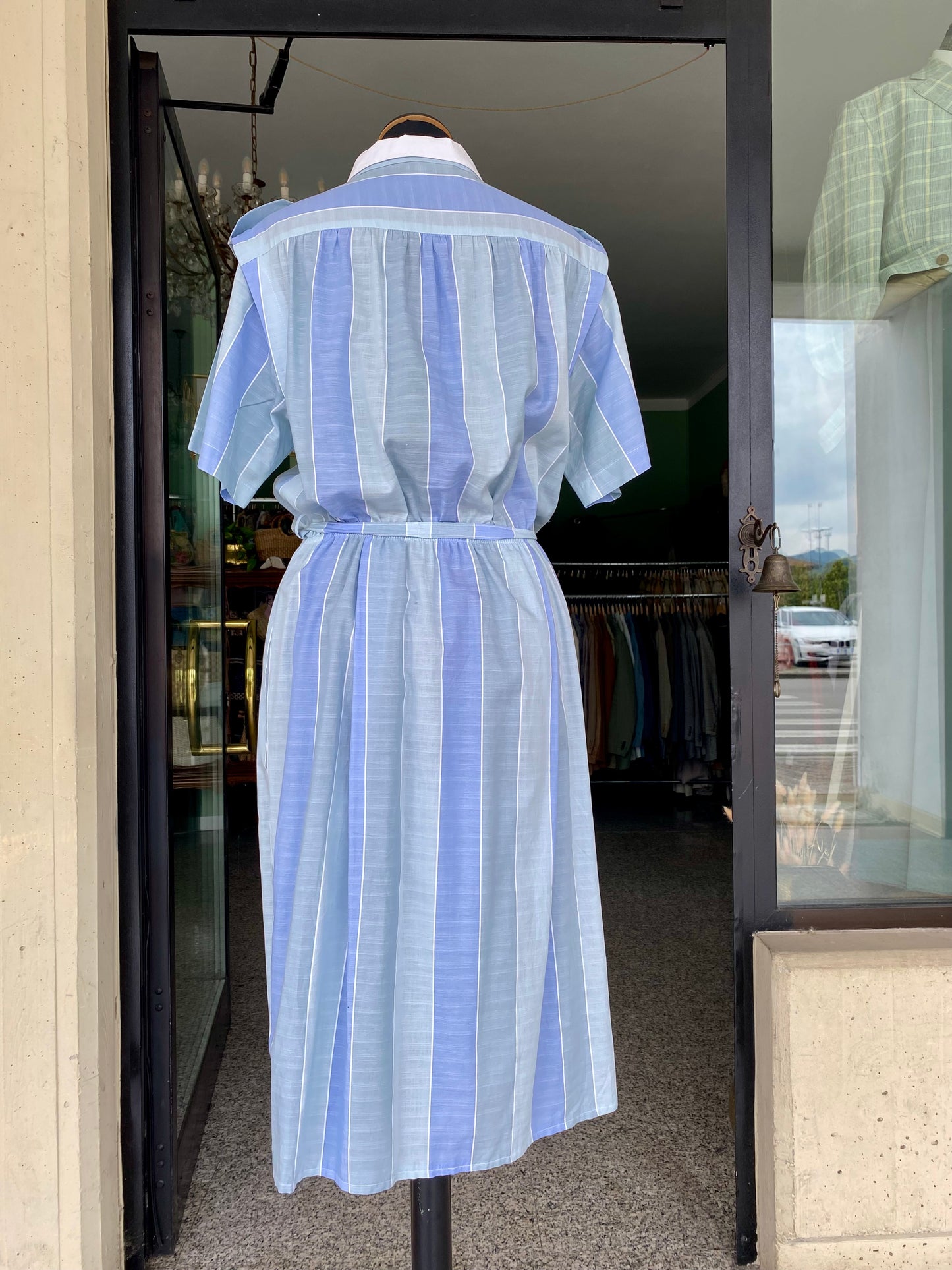 Abito chemisier vintage in cotone a righe azzurre - TG. 40/42