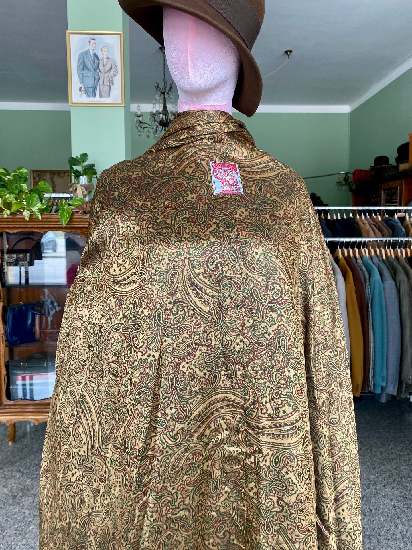Trench Cioccolato con Sciarpa e fodera oro in Paisley - TG. 48/50/52