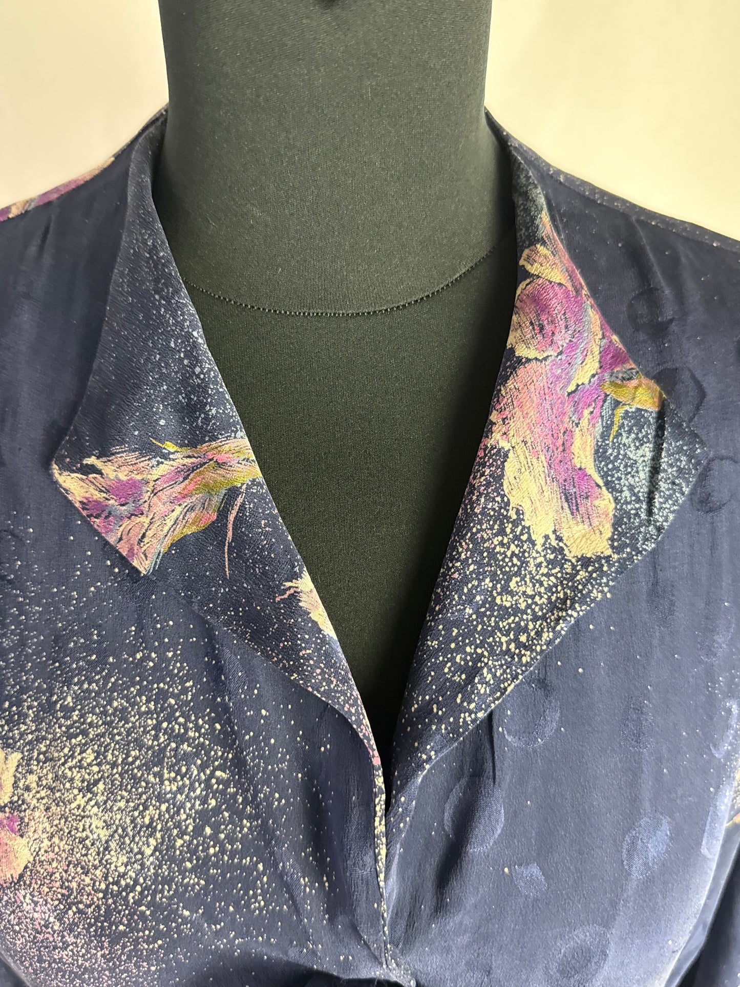 Abito blu in seta con fiori lilla - TG. 46/48