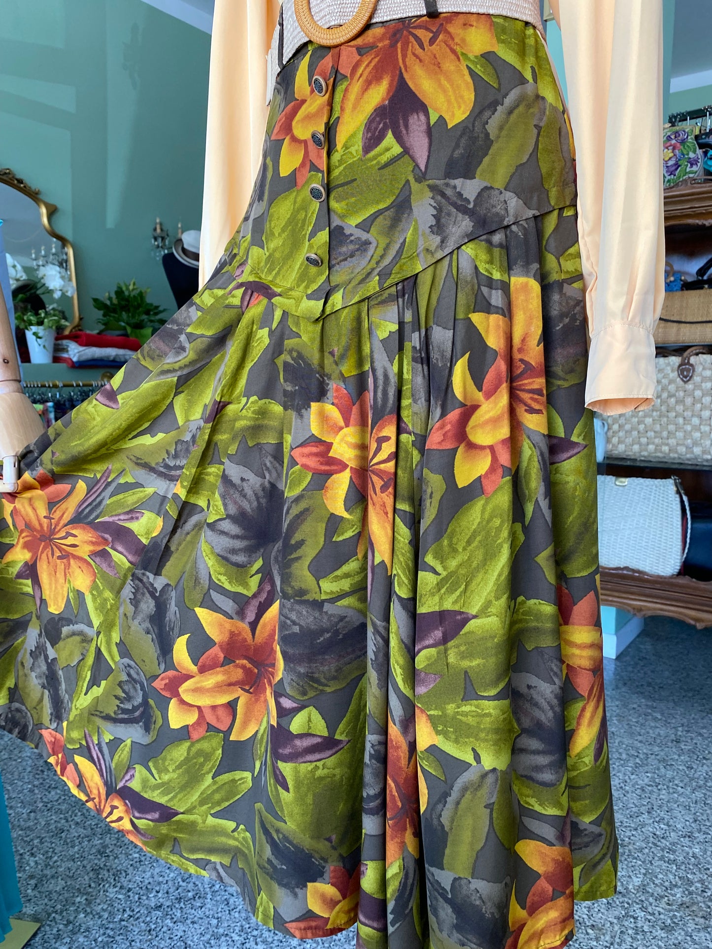 Gonna vintage anni ’70 a fiori tropicali - TG. 38