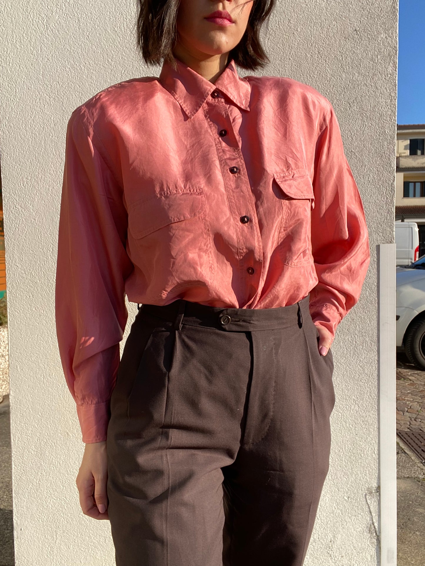 Camicia rosa in seta - TG. 48/50/52/54