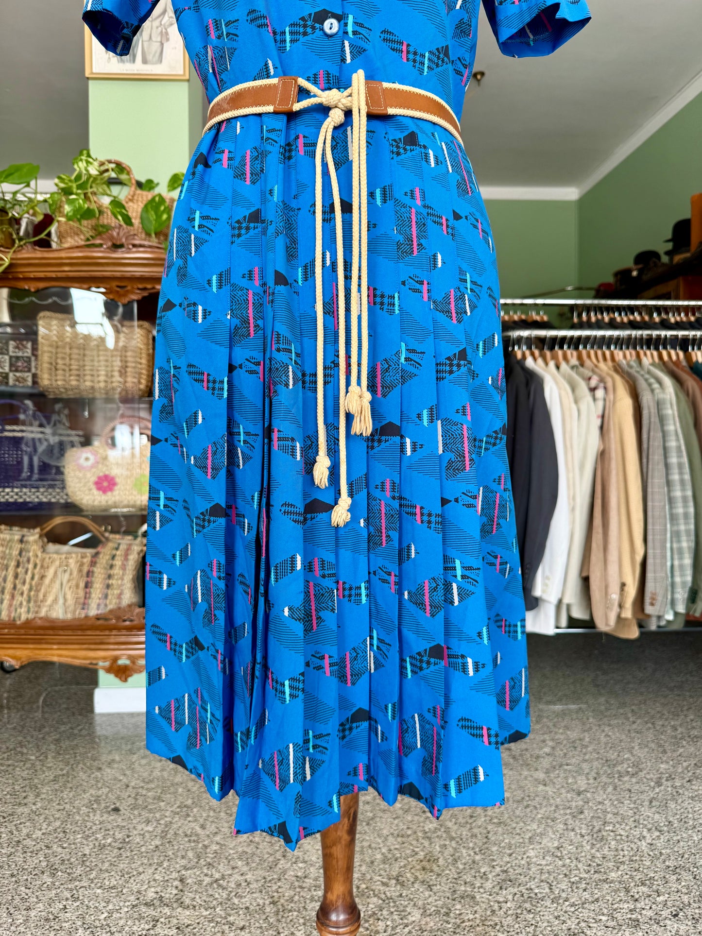 Abito anni ‘70 blu con fantasia astratta - TG. 42 circa