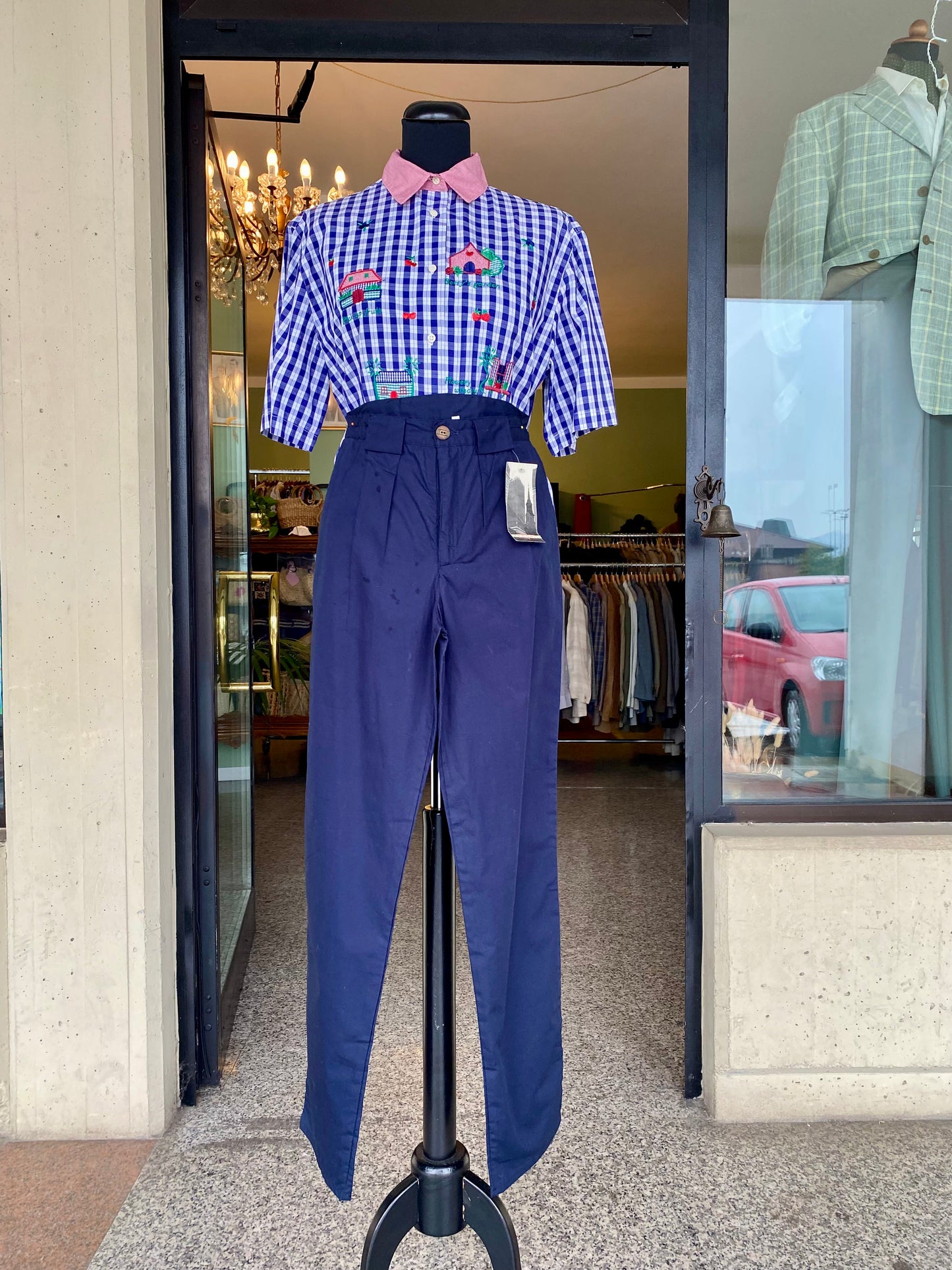 Camicia in cotone a quadretti con ricami - TG. 42 circa