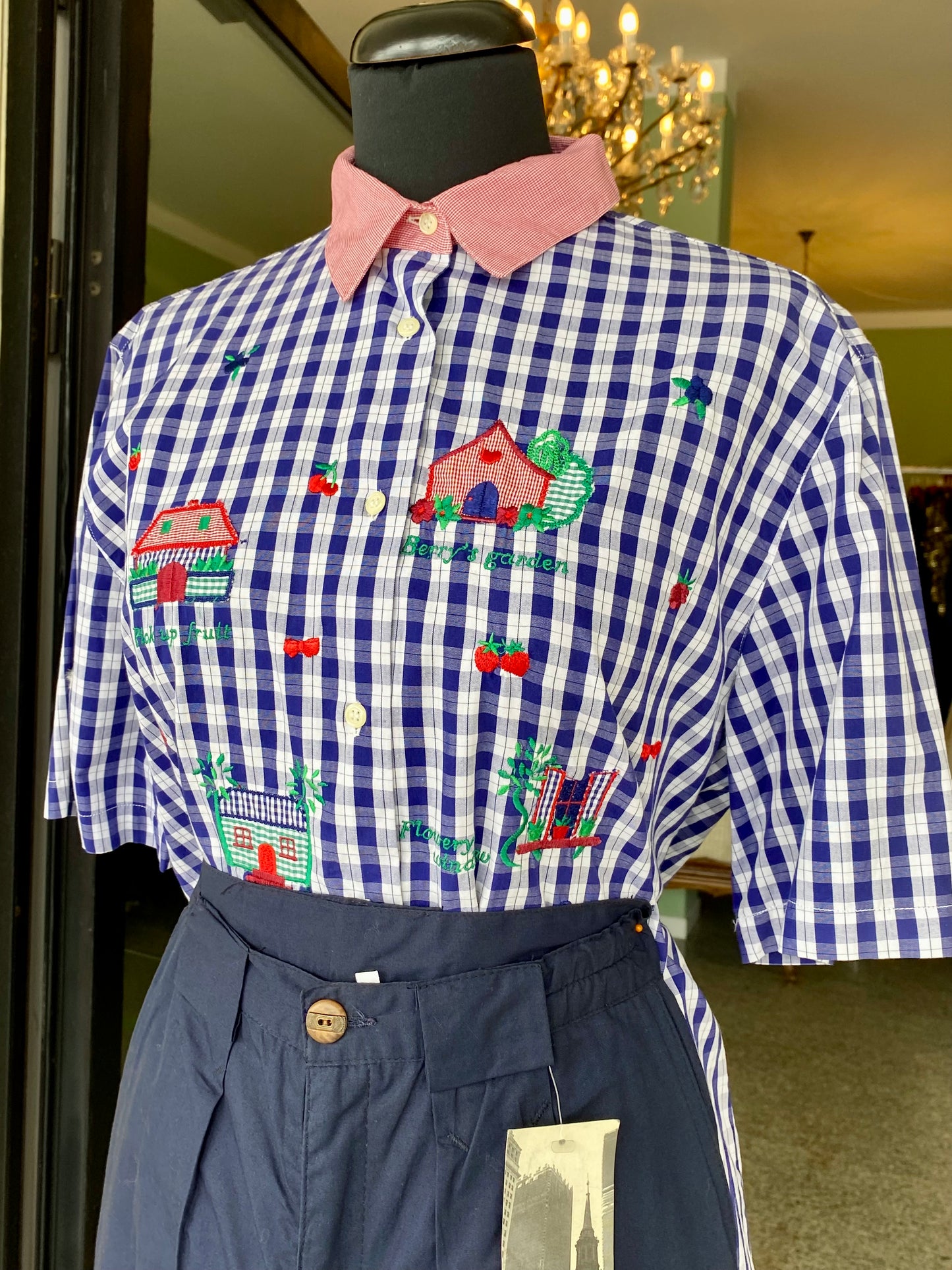 Camicia in cotone a quadretti con ricami - TG. 42 circa