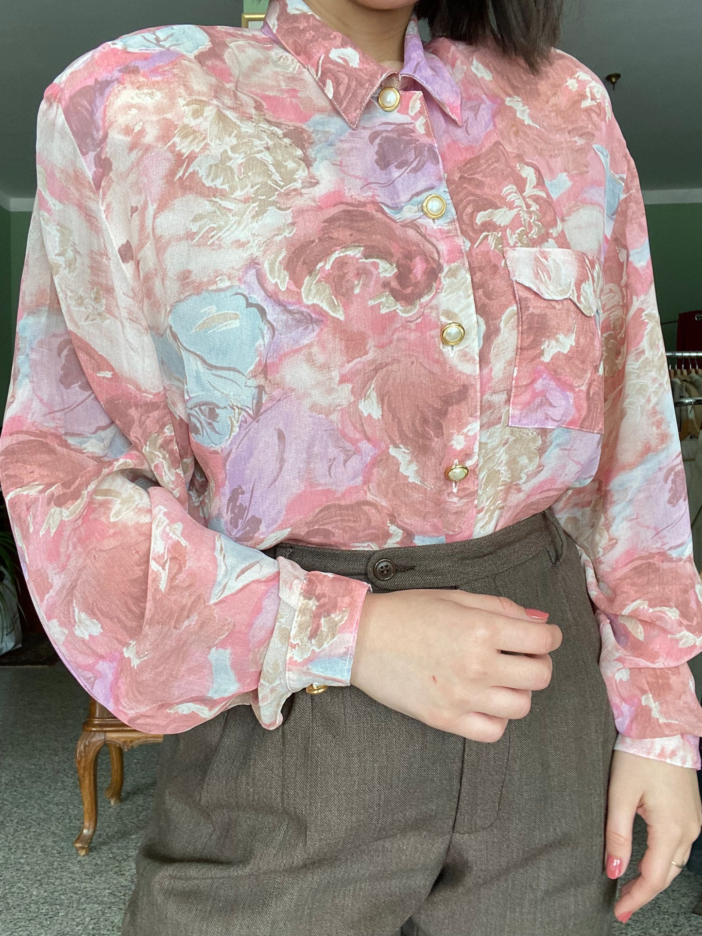 Camicia anni ‘80 stampa floreale rosa - TG. da 42 a 48
