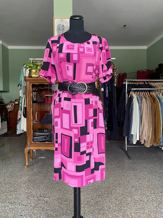 Abito anni ‘60 in seta fantasia optical - TG. 44 circa