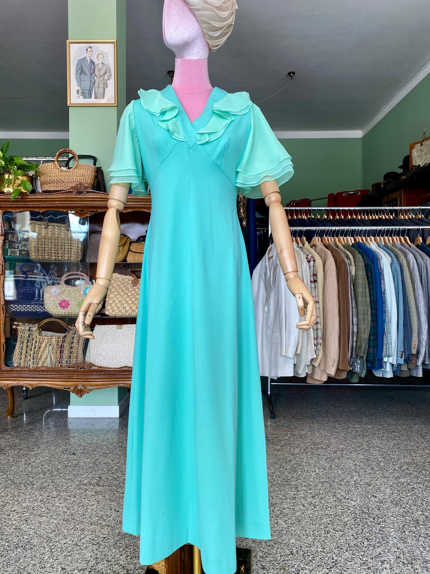 Maxi dress anni ’70 verde acqua - TG. 40