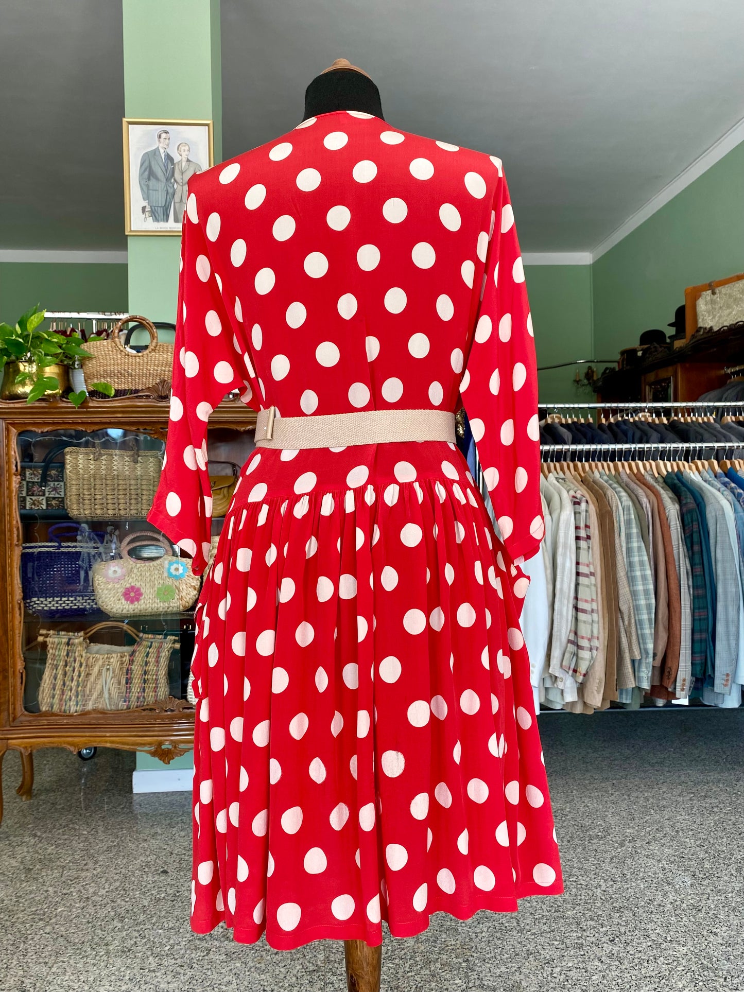 Miss Pois – Abito vintage in seta a pois bianchi - TG. 44/46