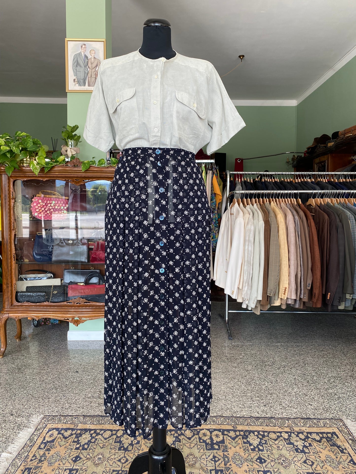 Gonna blu navy con fiorellini - TG. 44/46