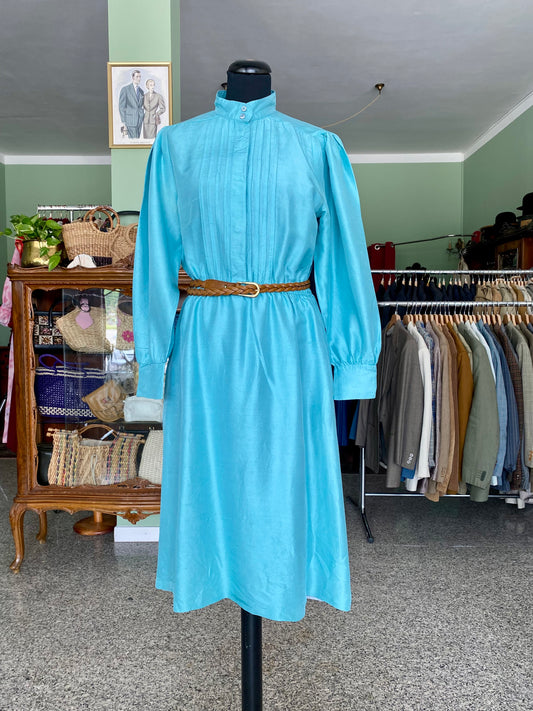 Abito Betty Barclay anni ’70 in pura seta azzurra con collo alla coreana - TG. 40/42
