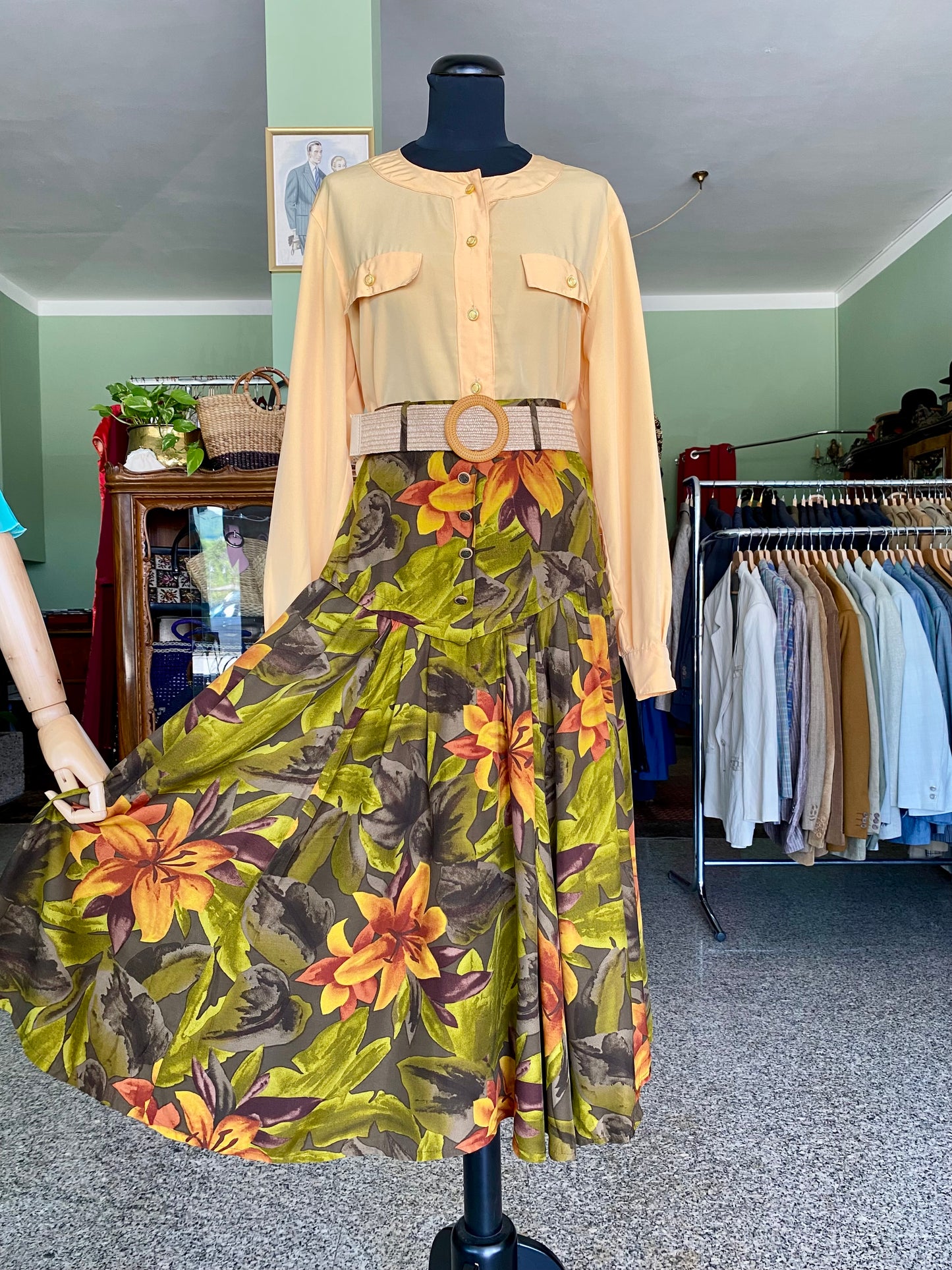 Gonna vintage anni ’70 a fiori tropicali - TG. 38