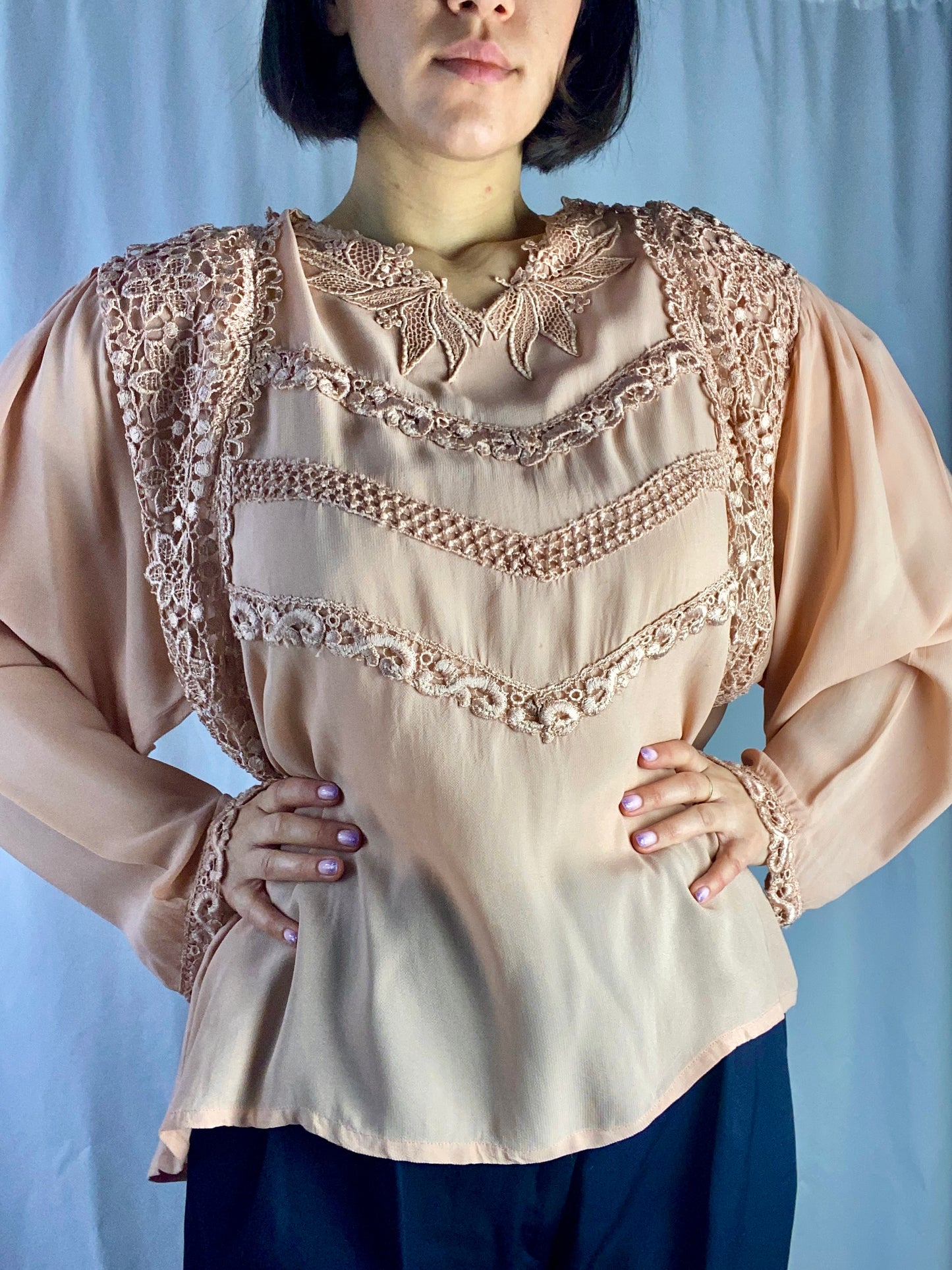 Camicia rosa pastello con pizzo - TG. 50/52