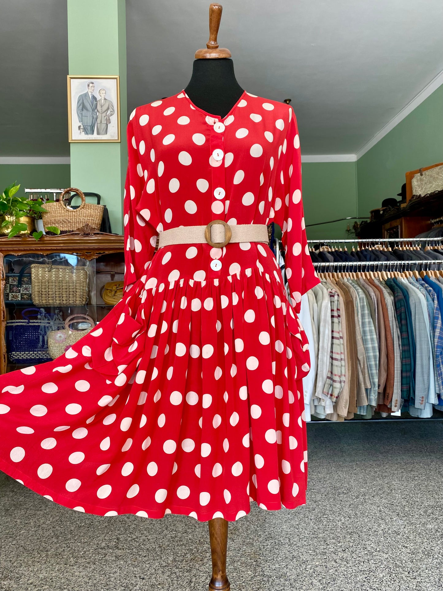 Miss Pois – Abito vintage in seta a pois bianchi - TG. 44/46
