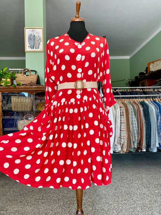 Miss Pois – Abito vintage in seta a pois bianchi - TG. 44/46