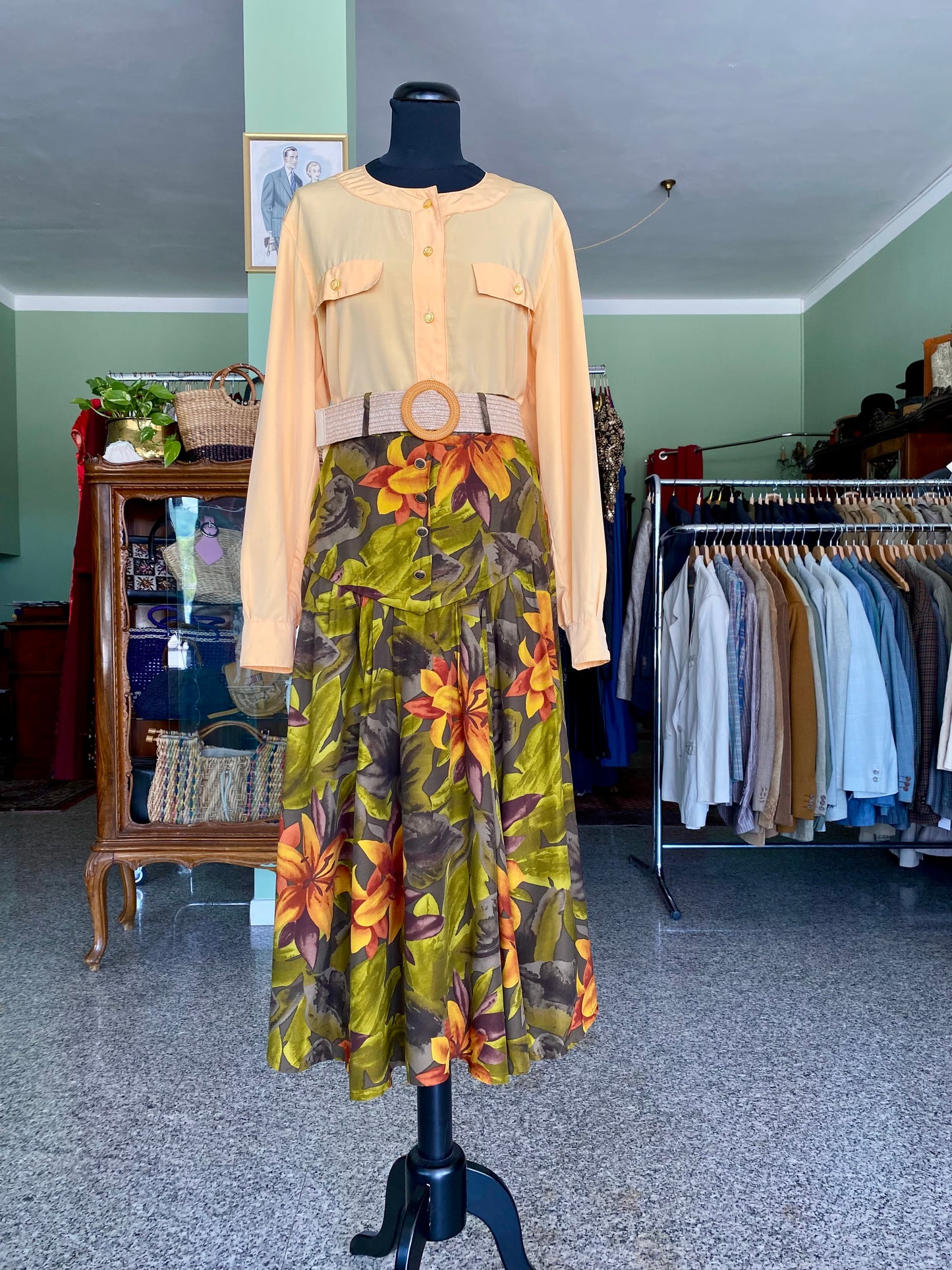Gonna vintage anni ’70 a fiori tropicali - TG. 38