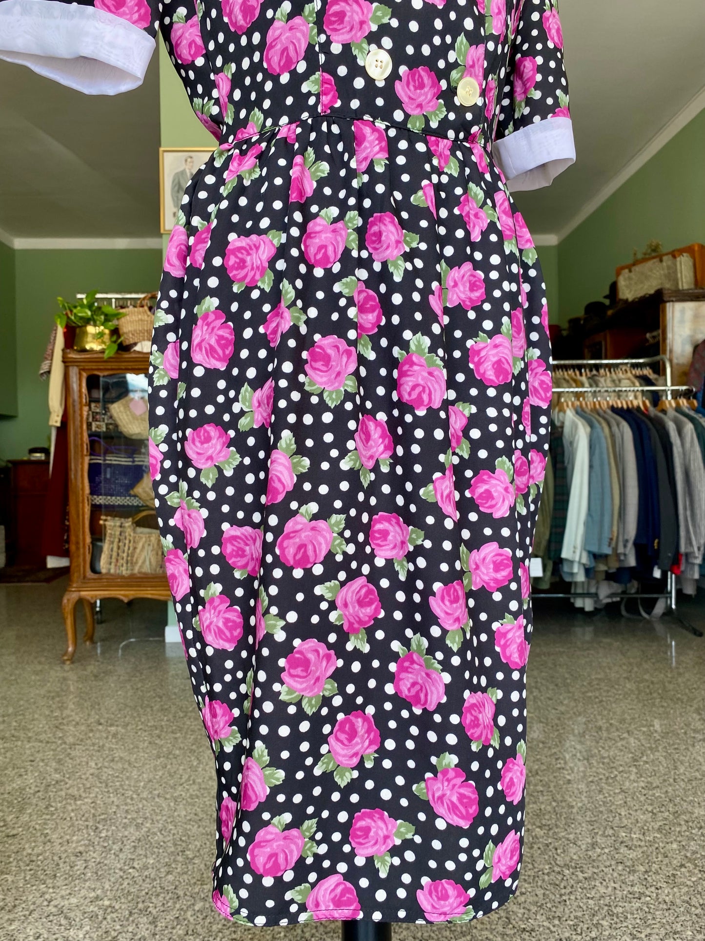 Abito anni '80 a pois e rose fucsia - TG. 40/42
