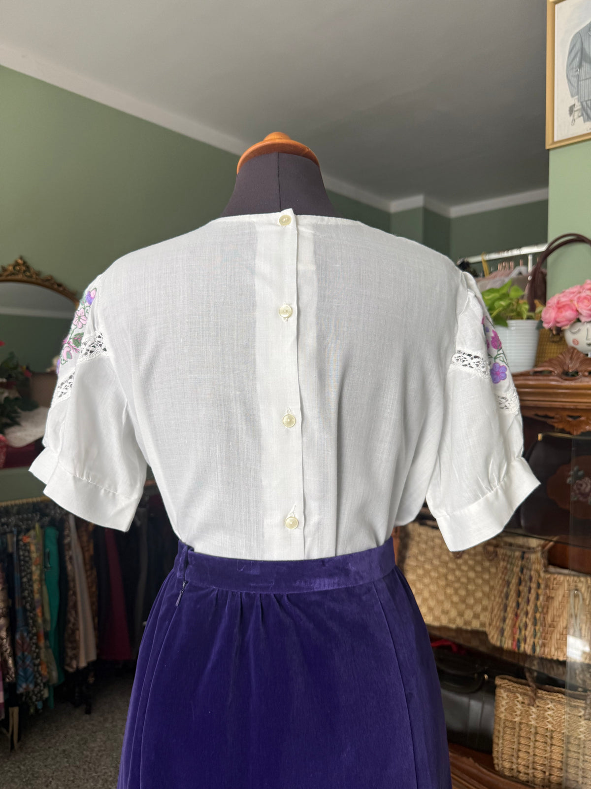 Camicia con inserti floreali e pizzo - TG. 42