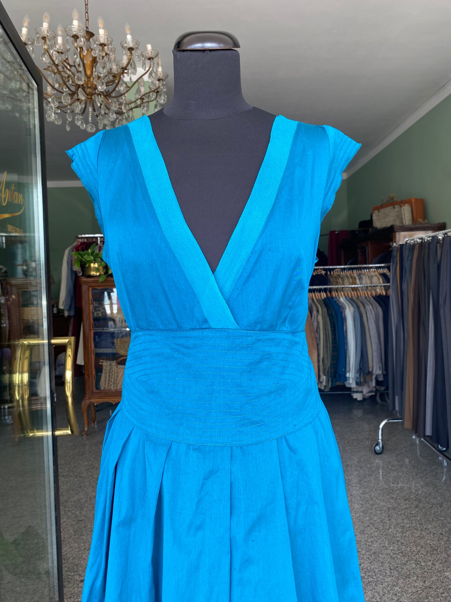 Abito in pura seta blu ottanio - TG. 42/44