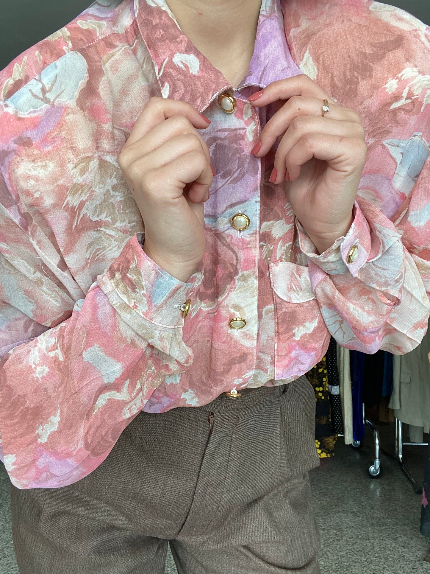 Camicia anni ‘80 stampa floreale rosa - TG. da 42 a 48