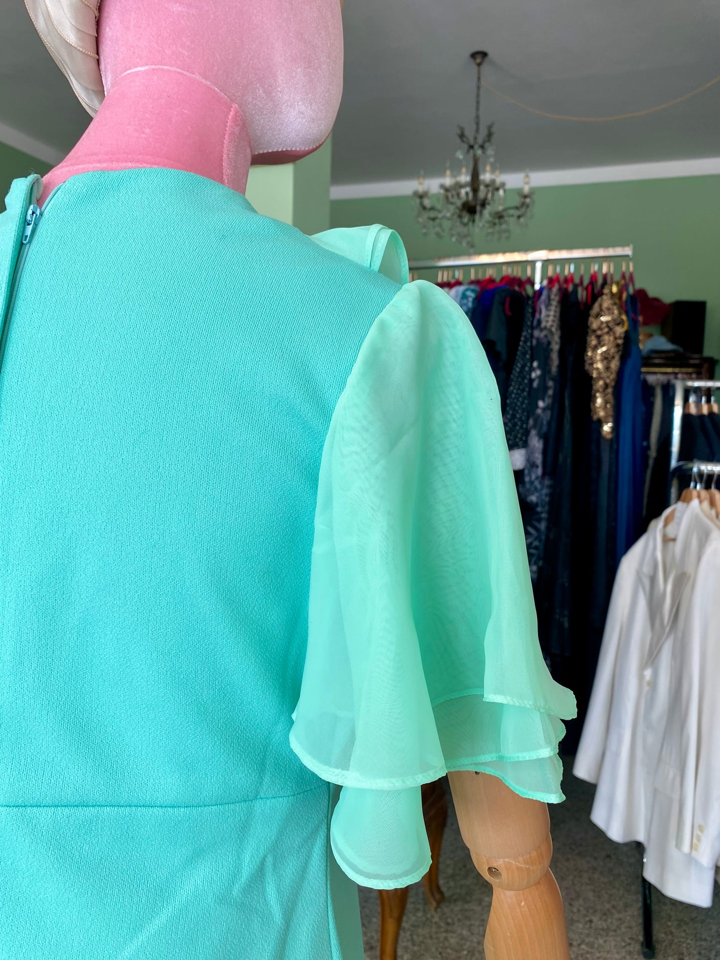 Maxi dress anni ’70 verde acqua - TG. 40