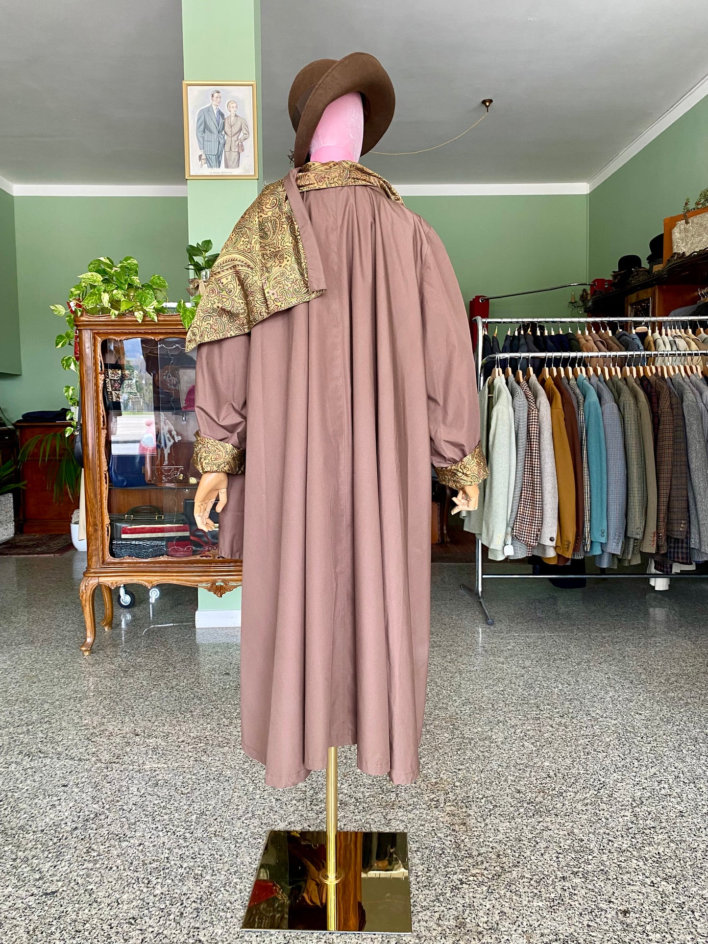 Trench Cioccolato con Sciarpa e fodera oro in Paisley - TG. 48/50/52