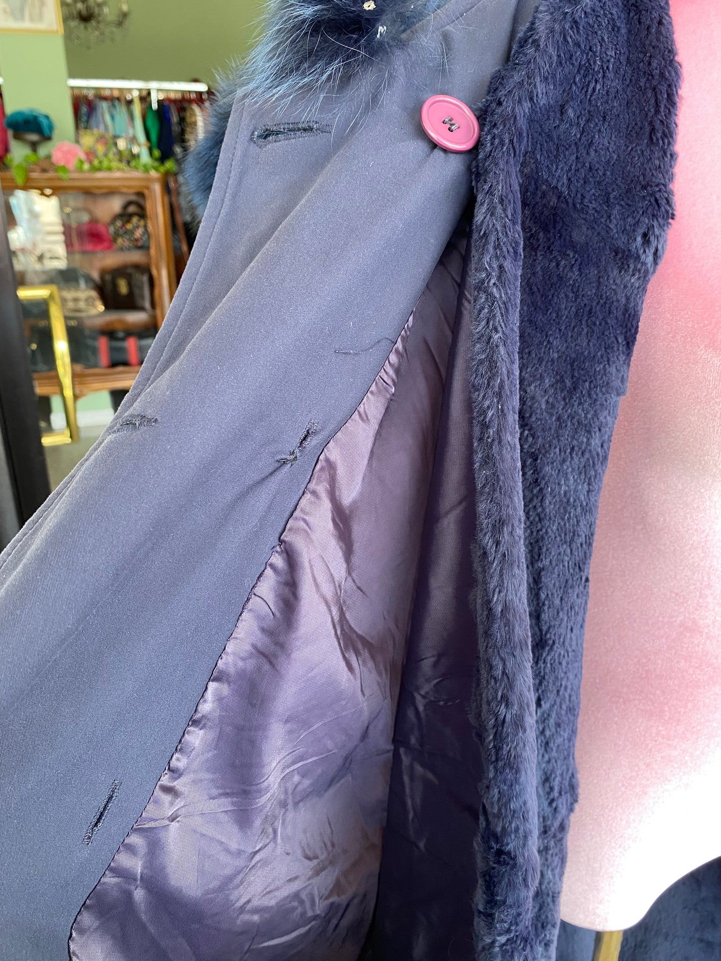 Trench blu con fodera in eco pelliccia - Per Roberta