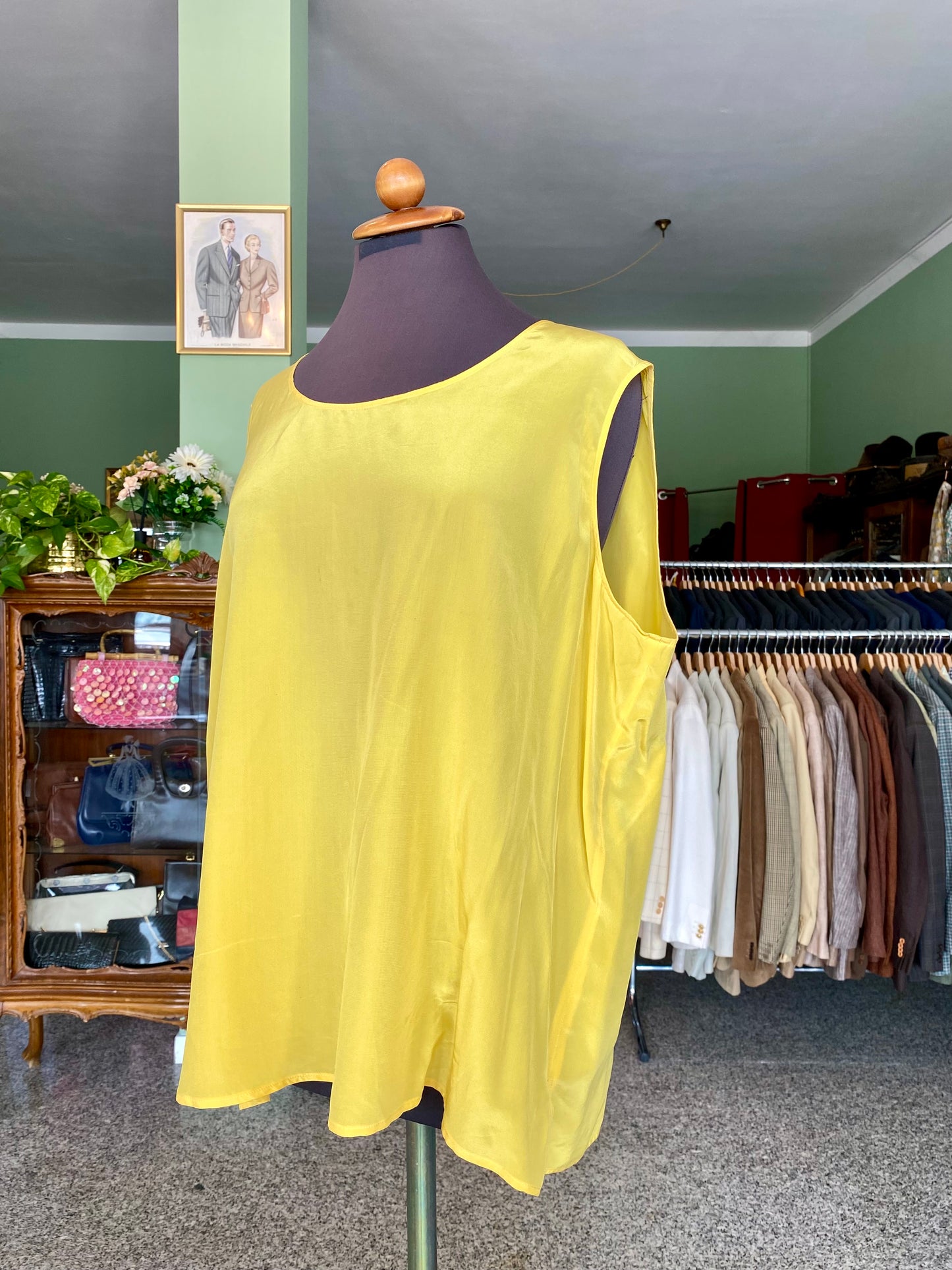 Blusa gialla in seta - Petto fino 124 cm - TG. 50/52/54
