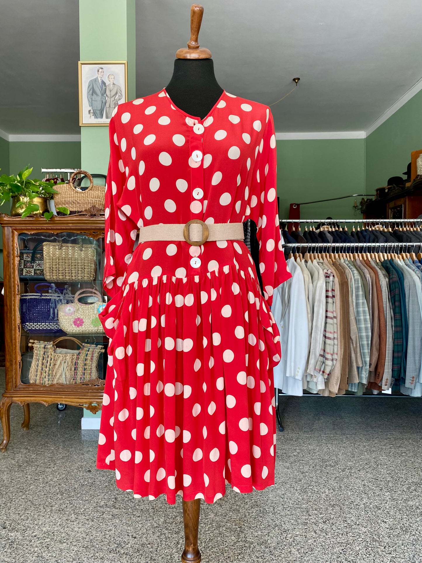 Miss Pois – Abito vintage in seta a pois bianchi - TG. 44/46