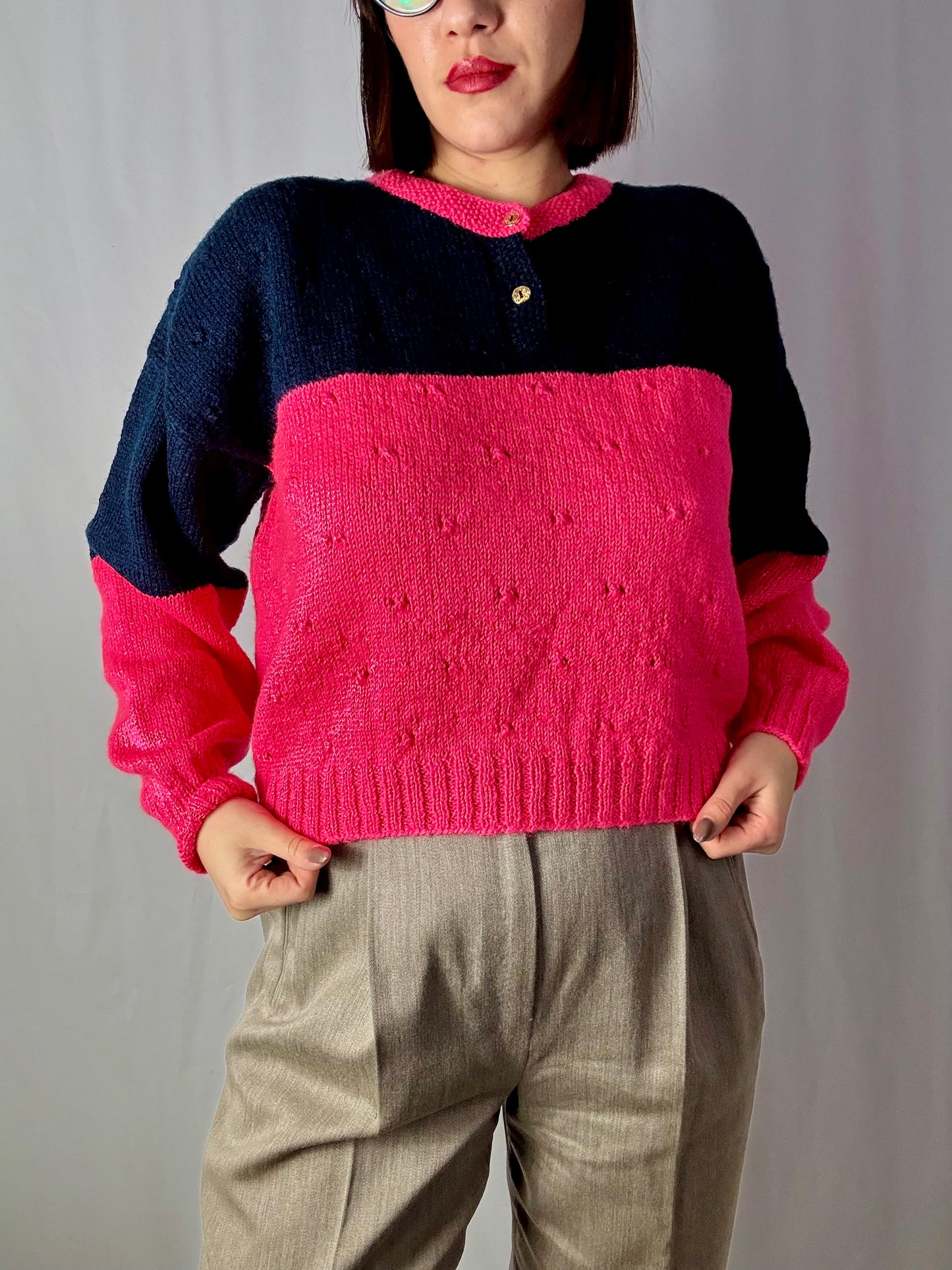 Maglione color block rosa e blu - TG. 40-46