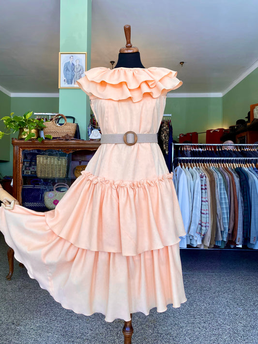 Abito anni ‘60 sartoriale color pesca con balze - TG. 38