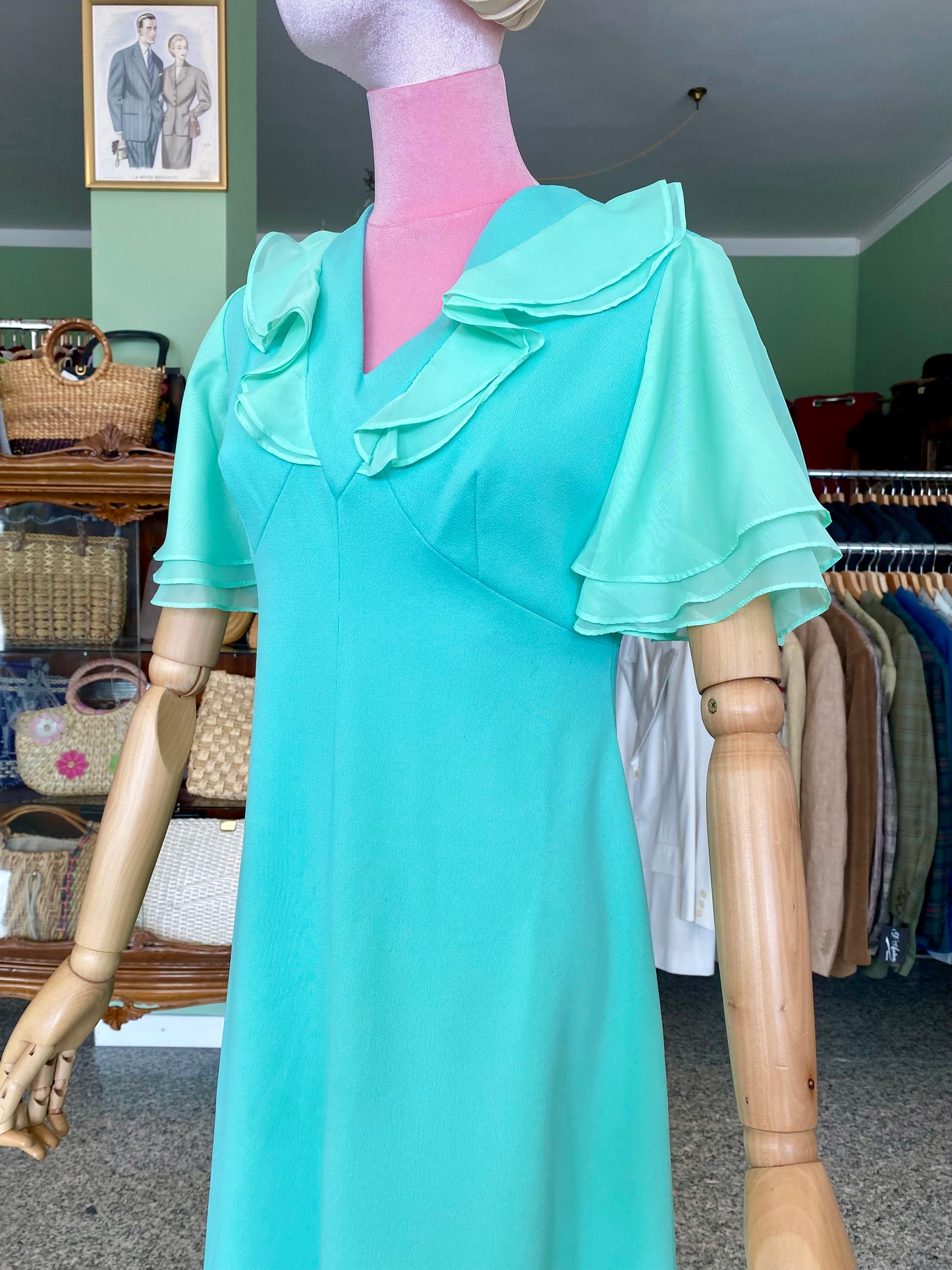 Maxi dress anni ’70 verde acqua - TG. 40