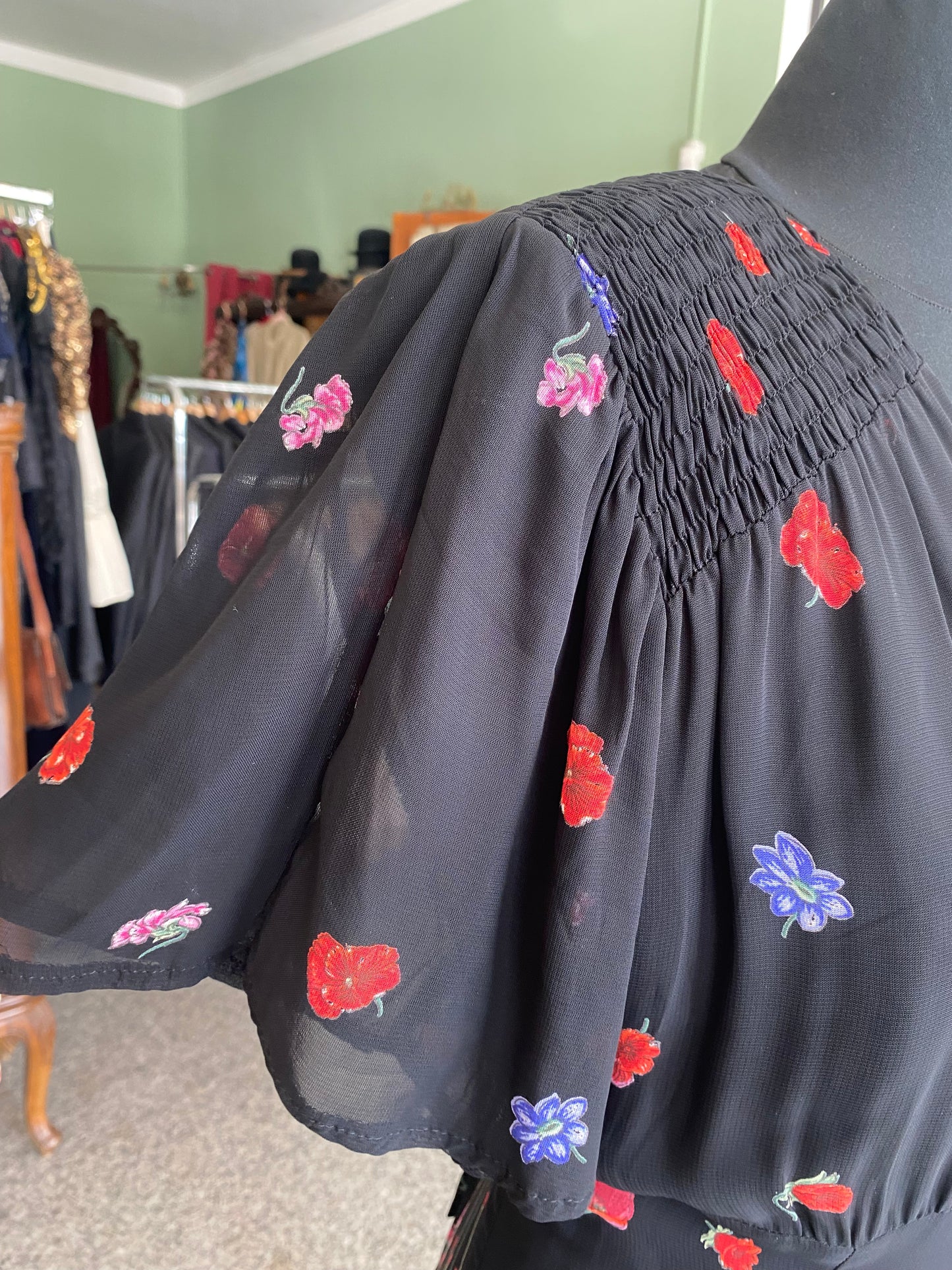 Abito anni ‘80 in georgette con stampa floreale - TG. 44 circa