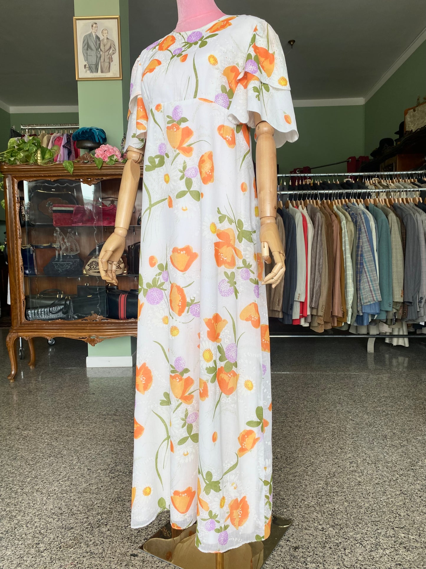 Fiori d’arancio – Maxi dress anni '70 dal sapore rinascimentale - TG. 42 circa