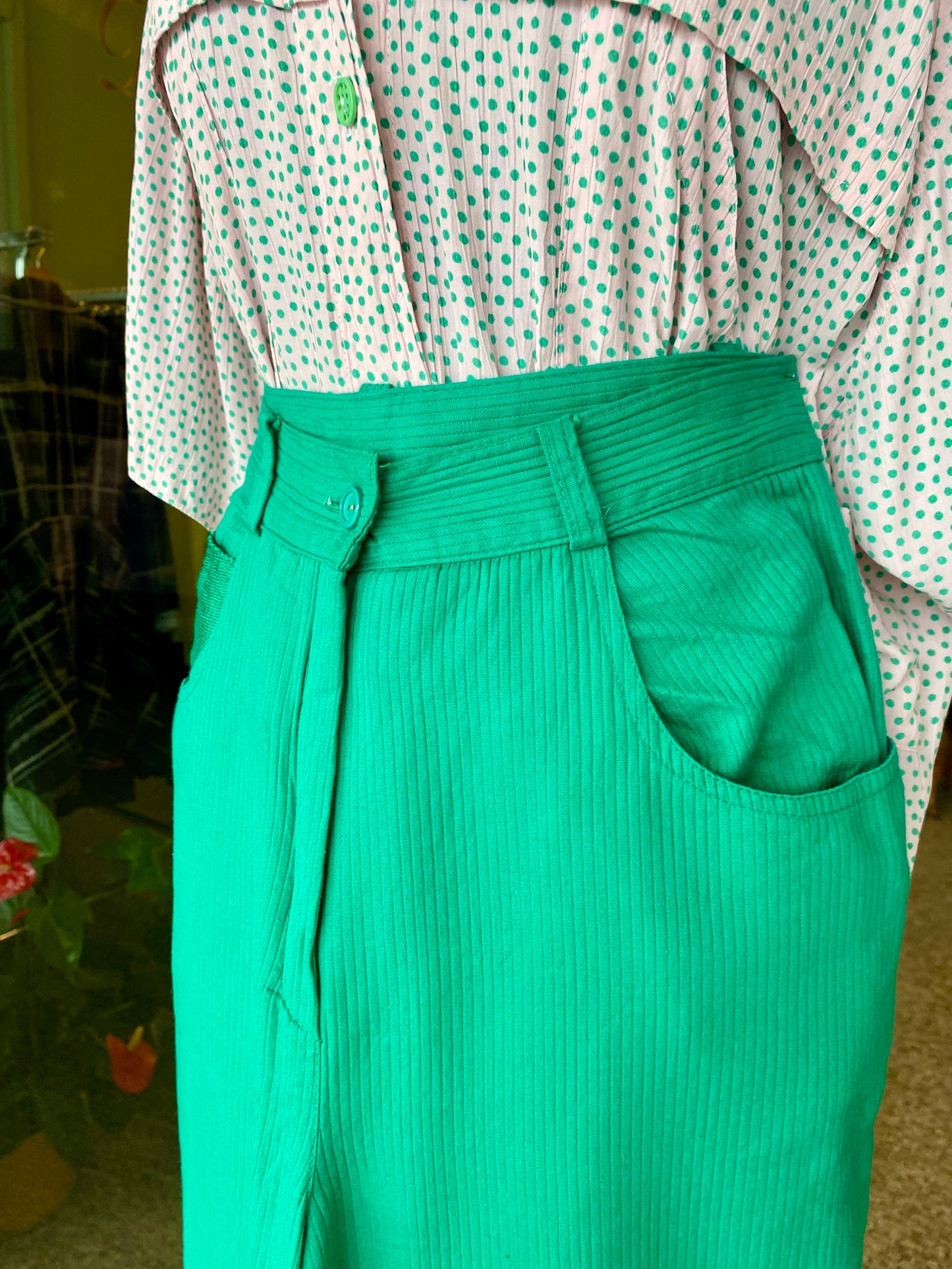 Pantaloni anni ‘80 verde smerlando misto cotone - TG. 40
