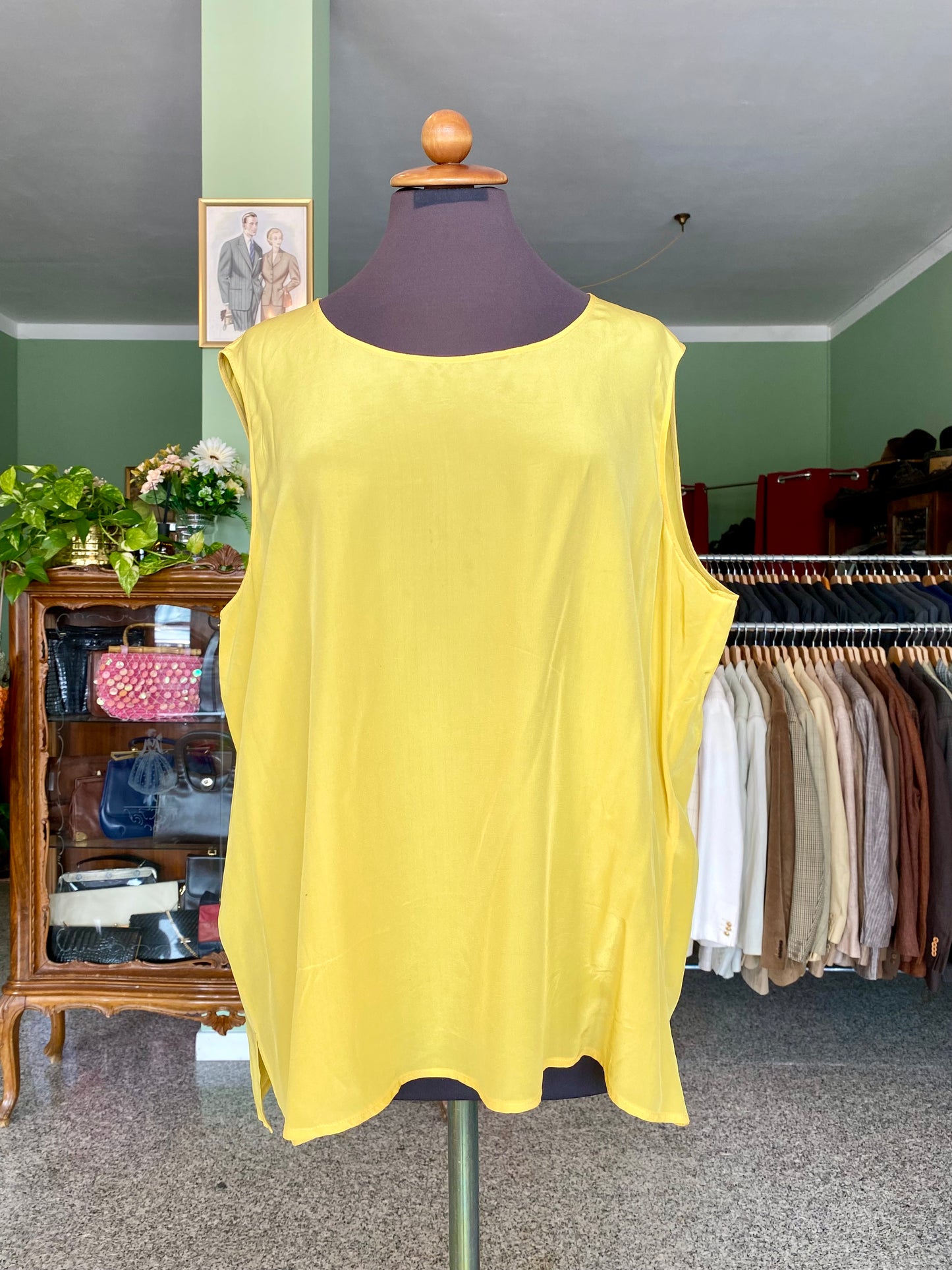 Blusa gialla in seta - Petto fino 124 cm - TG. 50/52/54