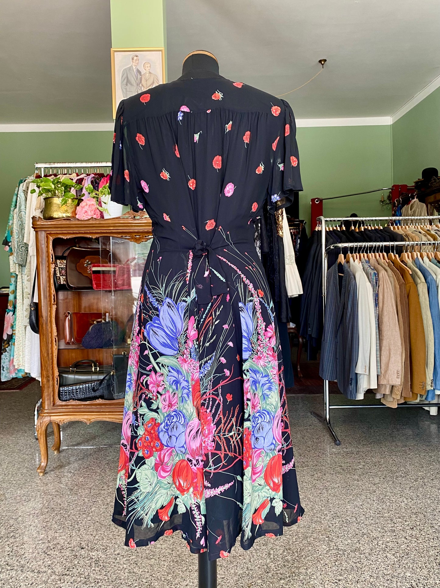 Abito anni ‘80 in georgette con stampa floreale - TG. 44 circa