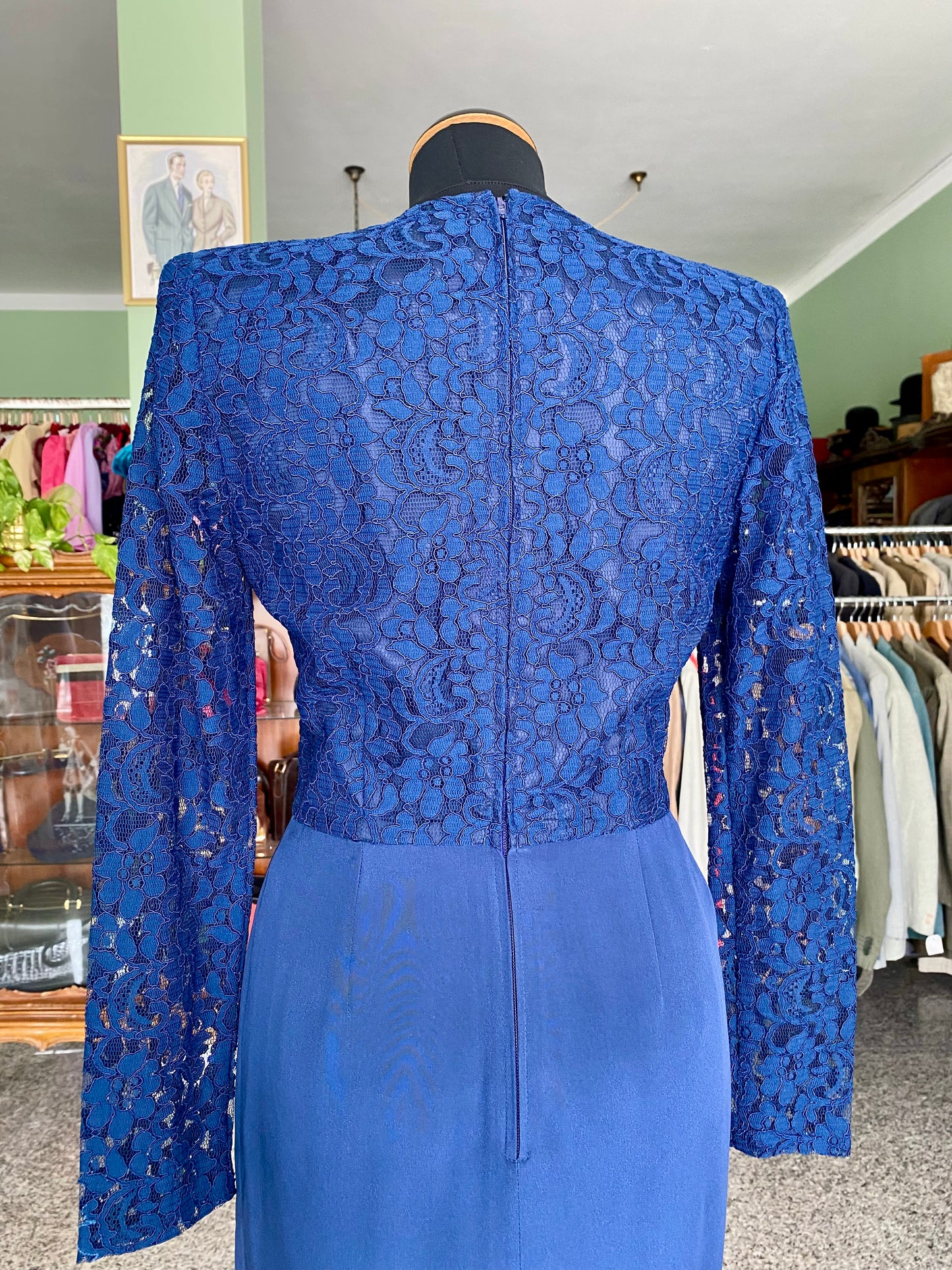 Abito blu con corpino in pizzo - TG. 40