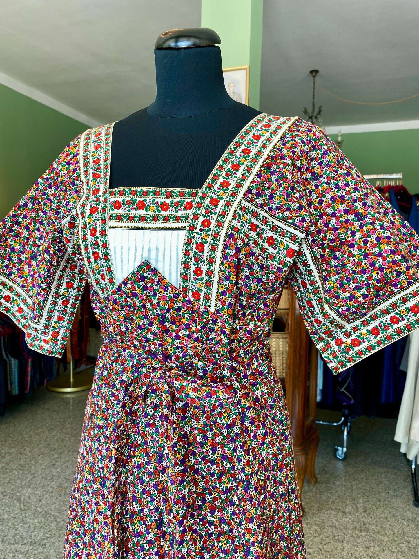 Abito lungo anni '70 in puro cotone floreale - TG. 38/40