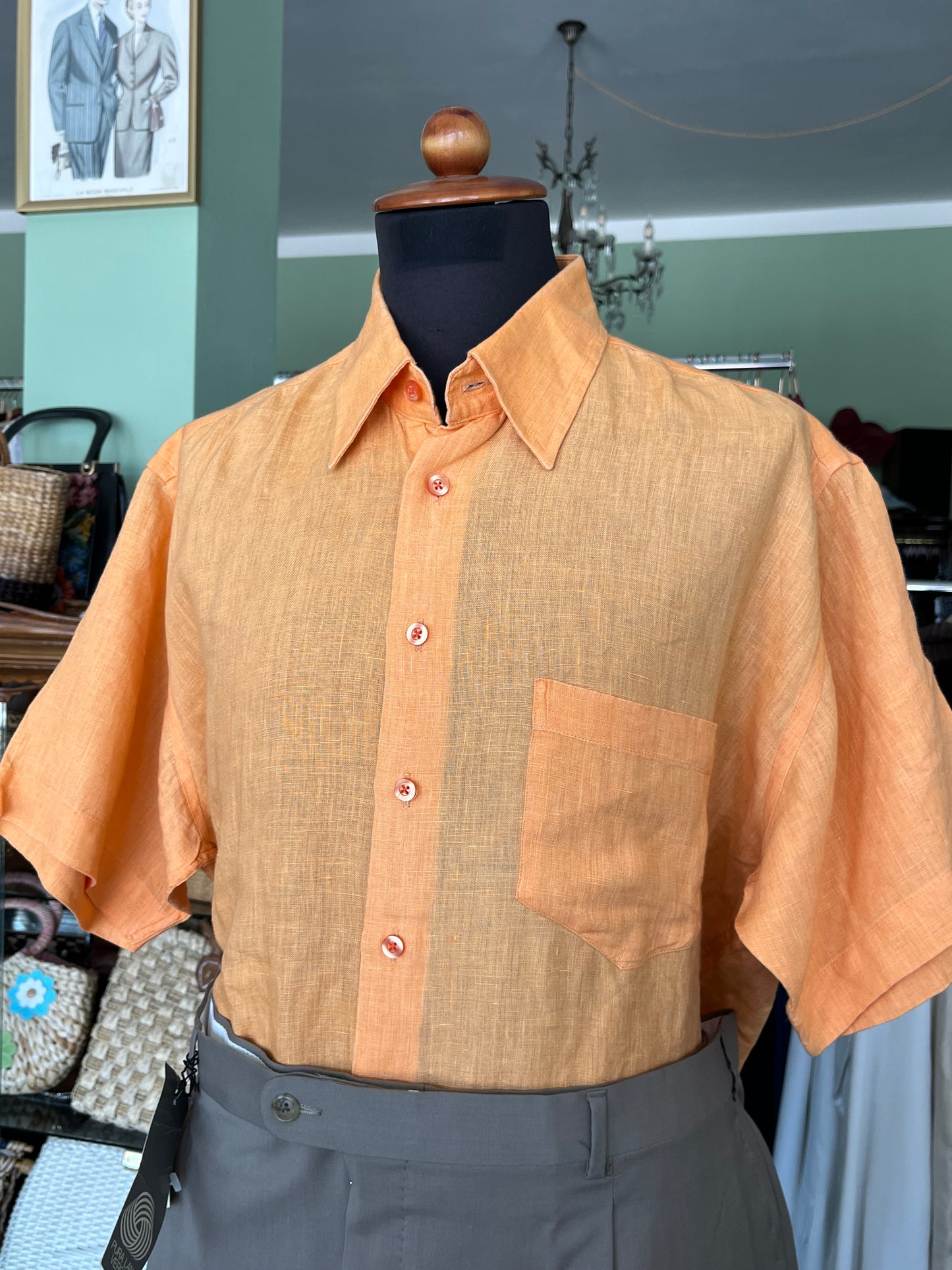Camicia a maniche corte lino L-XL