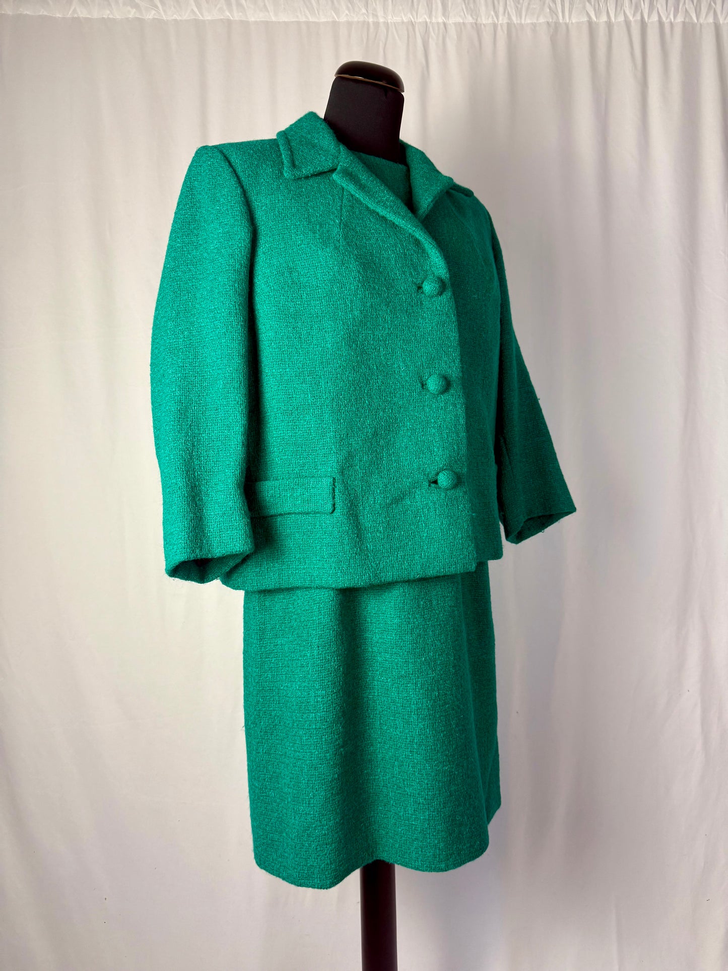 Tailleur giacca + abito in bouclé di lana anni ’60 sartoriale - TG. 40/42