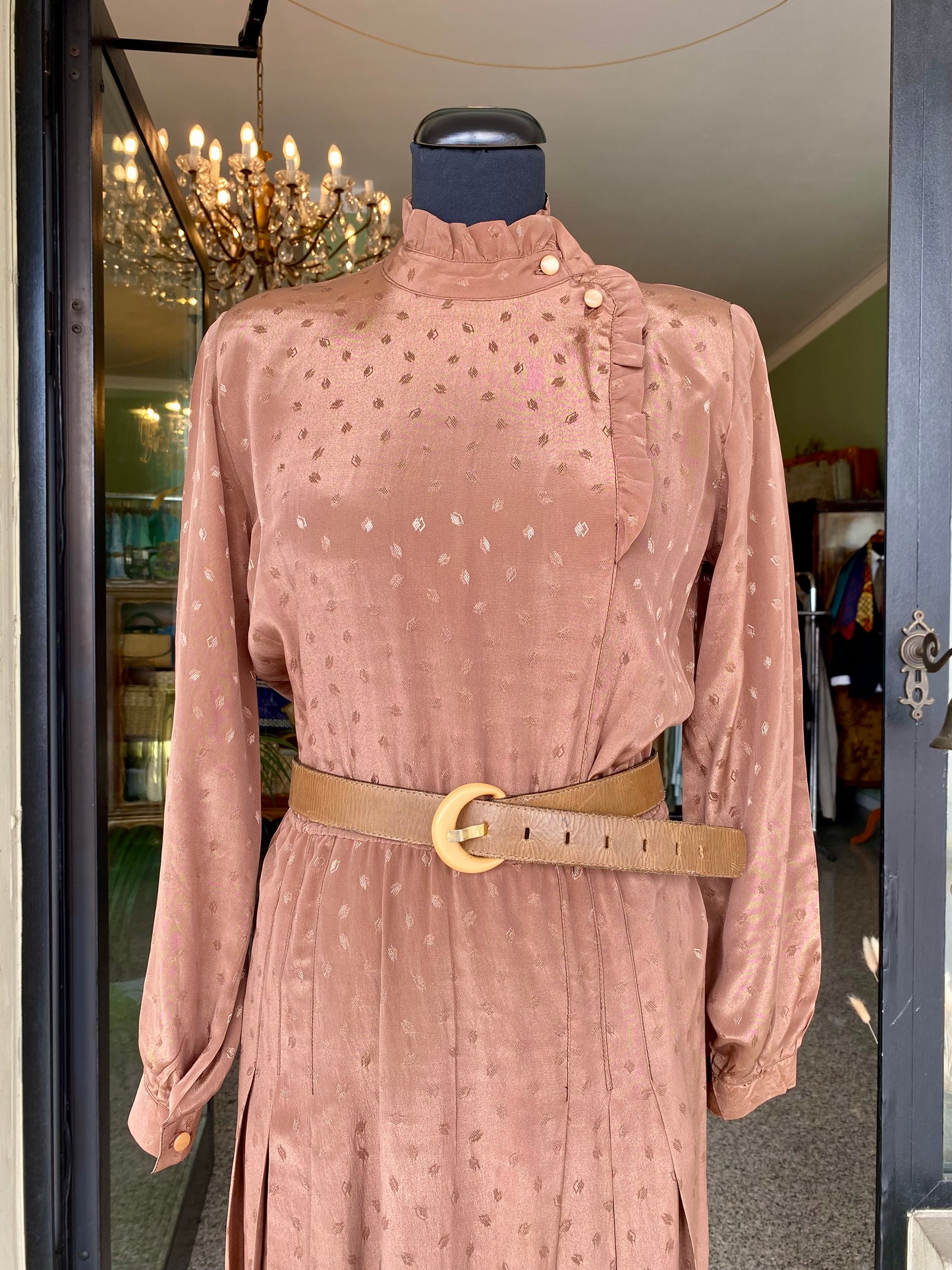 Abito in pura seta color cacao con dettagli rétro - TG. 42/44