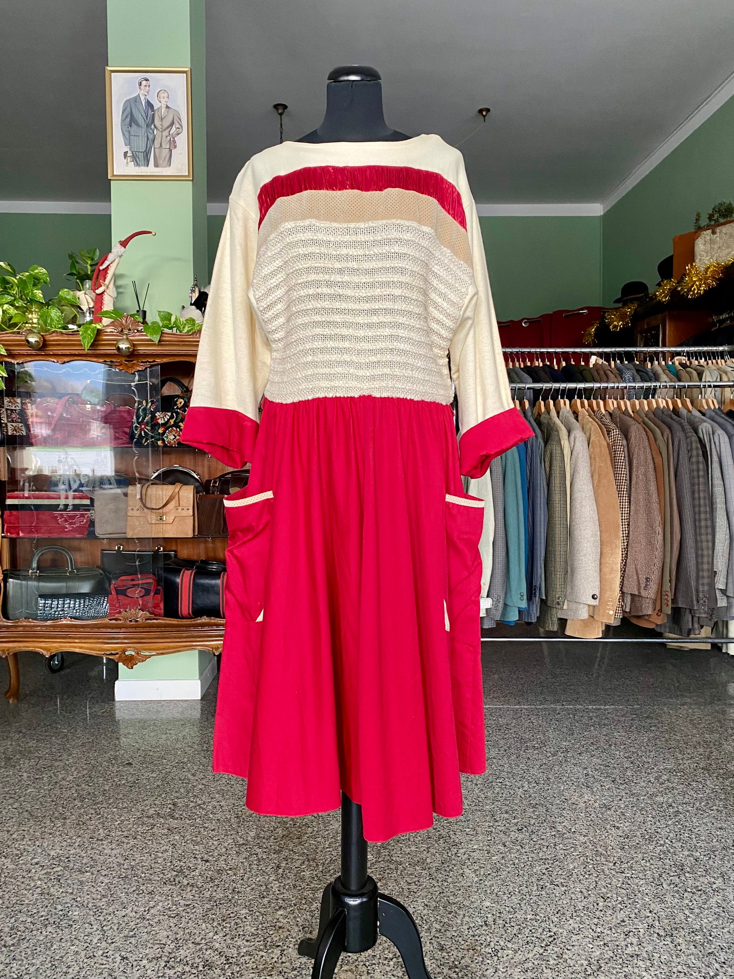 Abito anni ‘80 panna e rosso - TG. 48/50