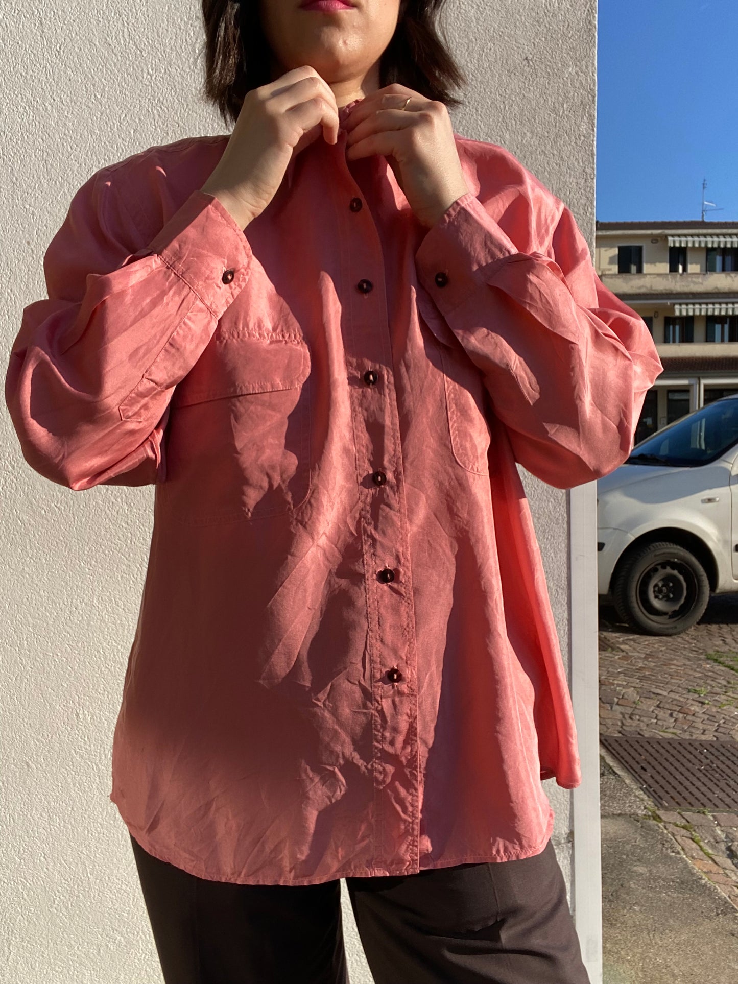 Camicia rosa in seta - TG. 48/50/52/54