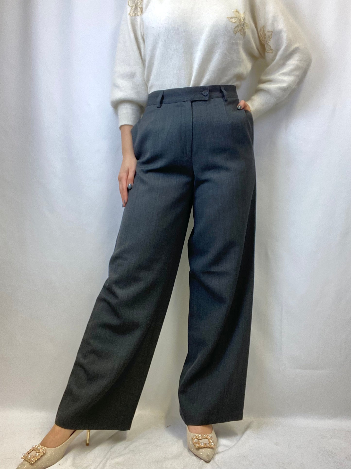 Pantaloni palazzo grigio scuro - 42